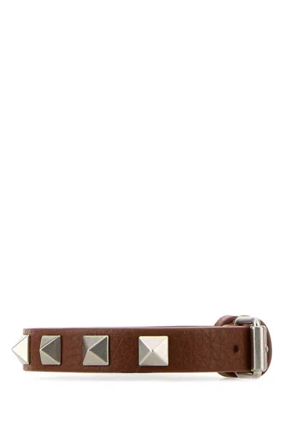 Valentino Garavani Men Caramel Leather Rockstud Bracelet