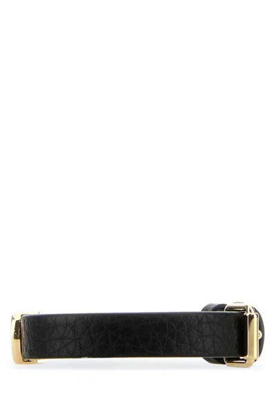 Valentino Black Leather Vlogo Bracelet