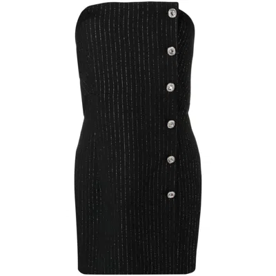 Alessandra Rich Strapless Embellished Pinstriped Wool-blend Mini Dress