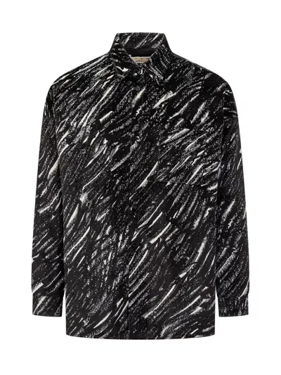 Marni Flocked Denim Oversized Shirt With Crayon Print In Black