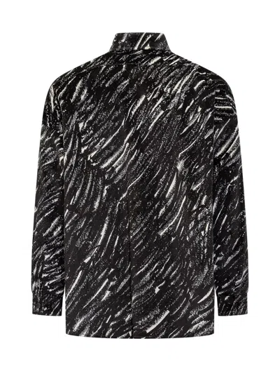 Marni Flocked Denim Oversized Shirt With Crayon Print In Black