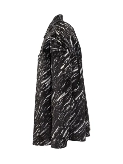 Marni Flocked Denim Oversized Shirt With Crayon Print In Black