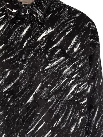 Marni Flocked Denim Oversized Shirt With Crayon Print In Black
