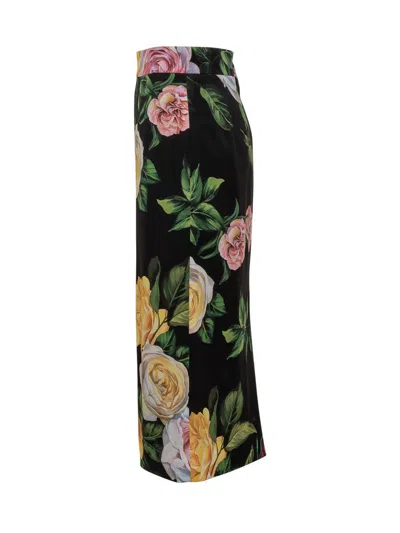 Dolce & Gabbana Black Midi Skirt With All-over Floral Print