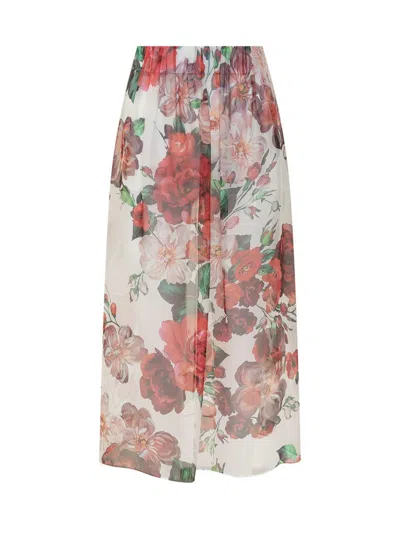 Dolce & Gabbana Longuette Skirt With Rose Print In Pink