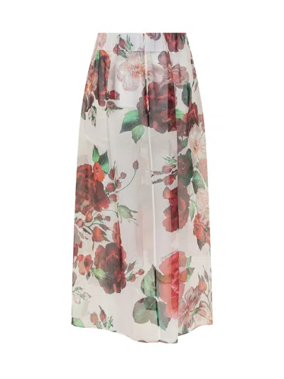 Dolce & Gabbana Longuette Skirt With Rose Print In Pink