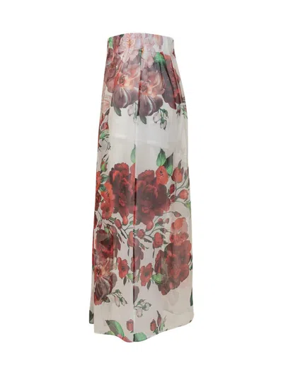 Dolce & Gabbana Longuette Skirt With Rose Print In Pink