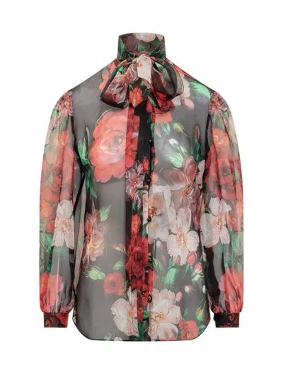 Dolce & Gabbana Shirt With Bow In Chiffon With Floral Print