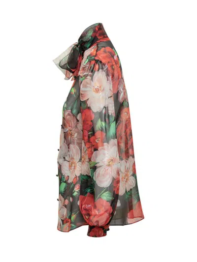 Dolce & Gabbana Shirt With Bow In Chiffon With Floral Print