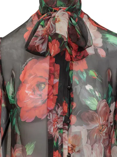 Dolce & Gabbana Shirt With Bow In Chiffon With Floral Print