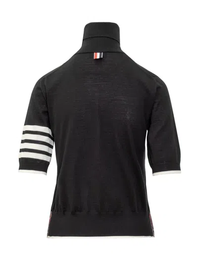 Thom Browne Fine Merino Wool Short-sleeve Turtleneck Sweater In Black