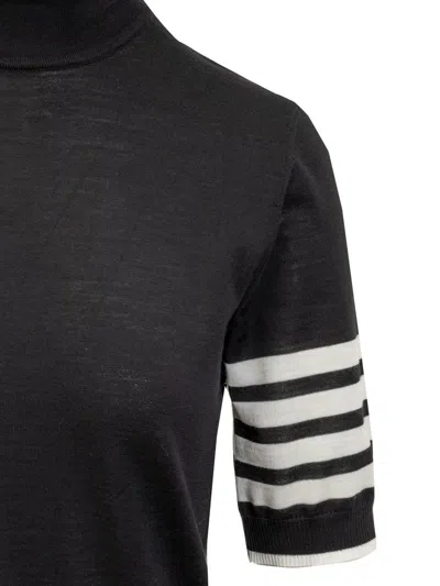 Thom Browne Fine Merino Wool Short-sleeve Turtleneck Sweater In Black