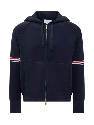 Thom Browne Zip-up Hoodie With Drawstring And Contrast Stripes