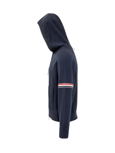 Thom Browne Zip-up Hoodie With Drawstring And Contrast Stripes
