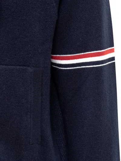 Thom Browne Zip-up Hoodie With Drawstring And Contrast Stripes