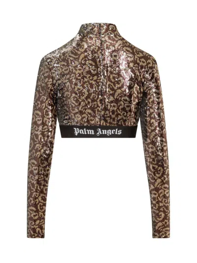 Palm Angels Top With Sequins In Brown