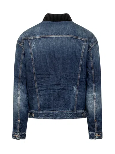 Dsquared2 Check-printed Button-up Denim Jacket In Blue