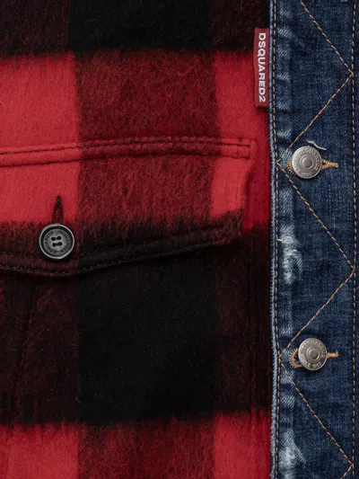 Dsquared2 Check-printed Button-up Denim Jacket In Blue