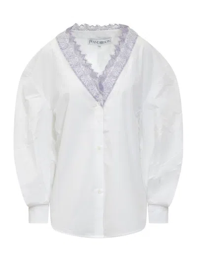 Jw Anderson V-neck Lace Shirt In White