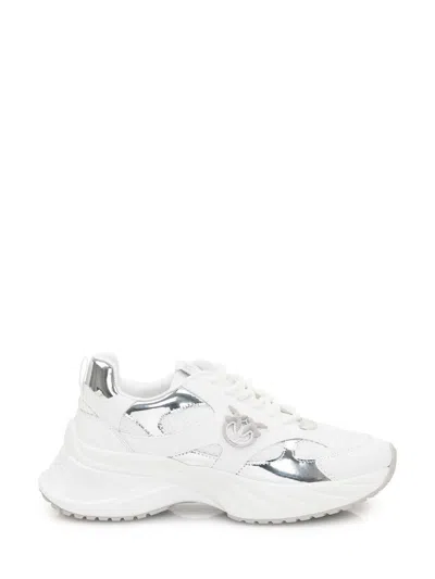 Pinko Ariel 15 White Sneakers With Mirror Panels And Logo Patch On The Tongue In Tech Fabric Woman