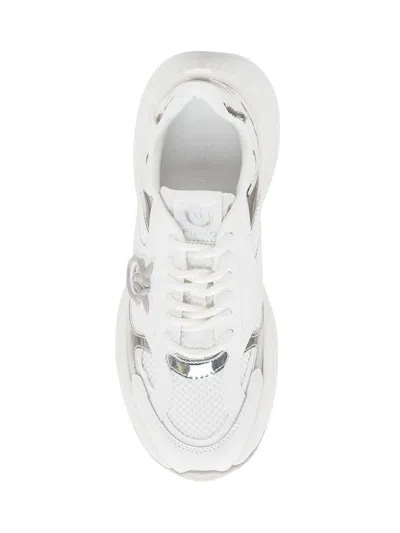 Pinko Ariel 15 White Sneakers With Mirror Panels And Logo Patch On The Tongue In Tech Fabric Woman