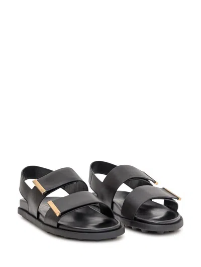Tod's Women Sandal With Two Leather Straps In Black