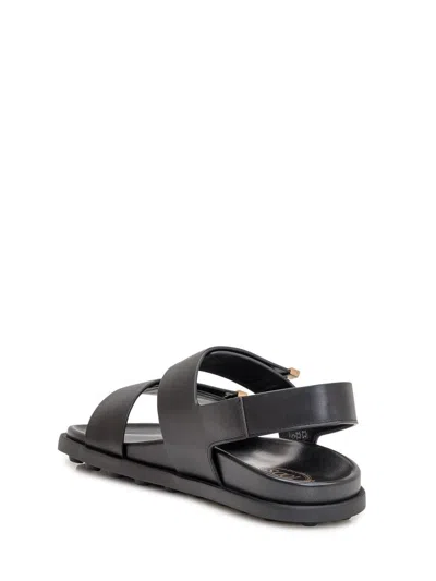 Tod's Women Sandal With Two Leather Straps In Black