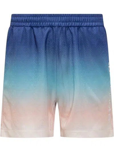 Casablanca Gradient Monogram Shorts With Elasticized Waistband In Blue
