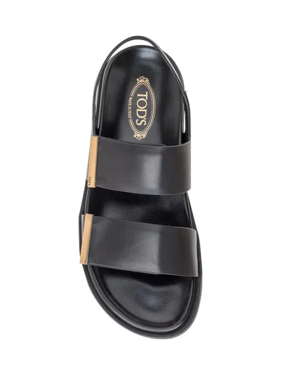 Tod's Women Sandal With Two Leather Straps In Black