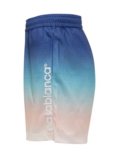 Casablanca Gradient Monogram Shorts With Elasticized Waistband In Blue