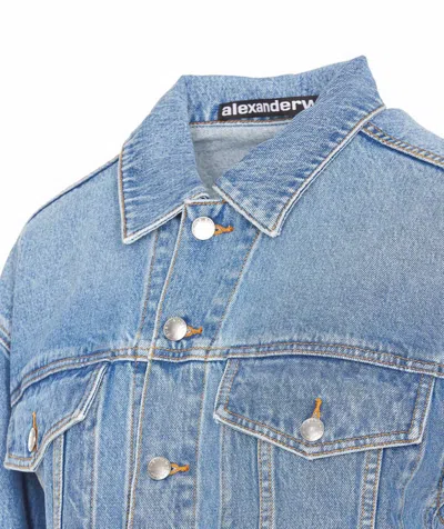 Alexander Wang Women Embossed Logo Trucker Denim Jacket In Blue