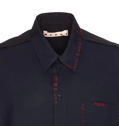 Marni Cool Wool Shirt With Contrast Stitching Shirt And Blouse Black In Blue