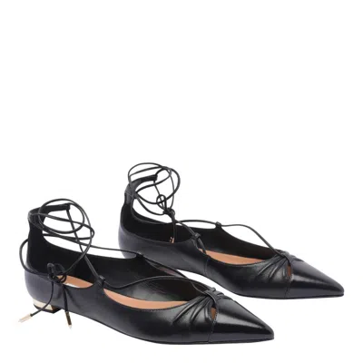 Aquazzura Gabi Lace-up Glossed-leather Point-toe Flats