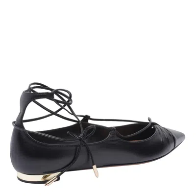 Aquazzura Gabi Lace-up Glossed-leather Point-toe Flats
