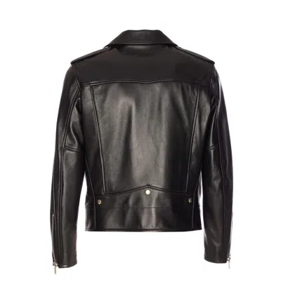 Saint Laurent Black Biker Jacket With Zipped Pockets In Smooth Leather Man