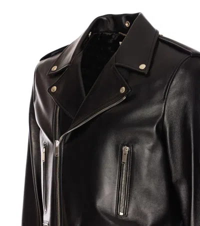 Saint Laurent Black Biker Jacket With Zipped Pockets In Smooth Leather Man