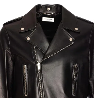 Saint Laurent Black Biker Jacket With Zipped Pockets In Smooth Leather Man