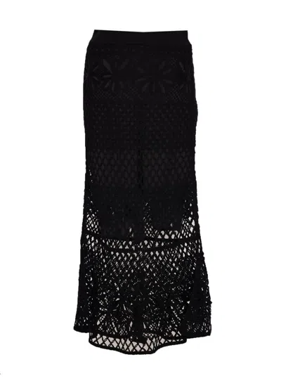 Pinko Black Long Skirt With Perforated Design And Floral Motif In Viscose Blend Woman In Black