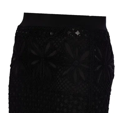 Pinko Black Long Skirt With Perforated Design And Floral Motif In Viscose Blend Woman In Black