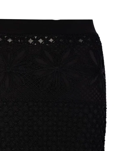 Pinko Black Long Skirt With Perforated Design And Floral Motif In Viscose Blend Woman In Black