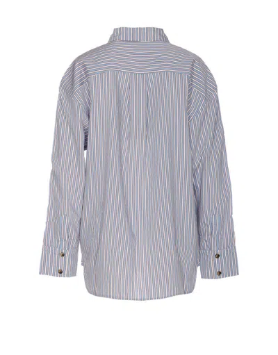 Ganni Multicolor Shirt With All-over Stripes And Logo Patch On The Front In Viscose Blend Woman
