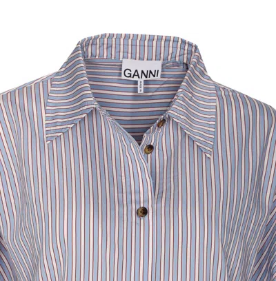 Ganni Multicolor Shirt With All-over Stripes And Logo Patch On The Front In Viscose Blend Woman