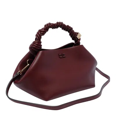 Ganni Bou Red Handbag With Butterfly Logo And Hand-braided Strands In Leather Woman