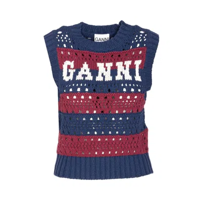 Ganni Multicolor Blue Striped Vest In Blue