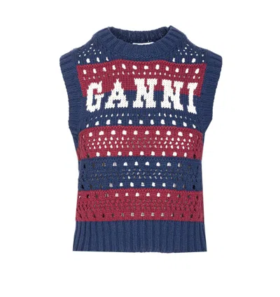 Ganni Multicolor Blue Striped Vest In Blue