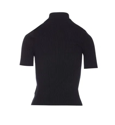 Courrèges Reedition Short Sleeves Ribbed Knitted Sweater Clothing In Black