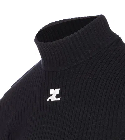 Courrèges Reedition Short Sleeves Ribbed Knitted Sweater Clothing In Black