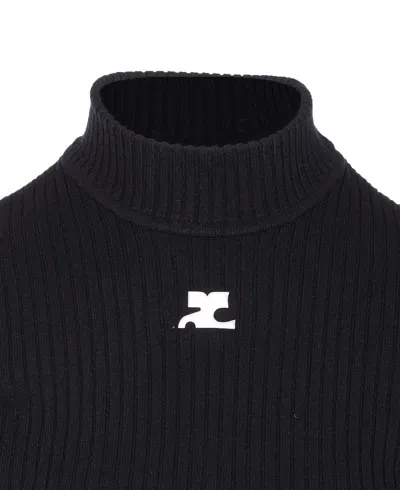 Courrèges Reedition Short Sleeves Ribbed Knitted Sweater Clothing In Black