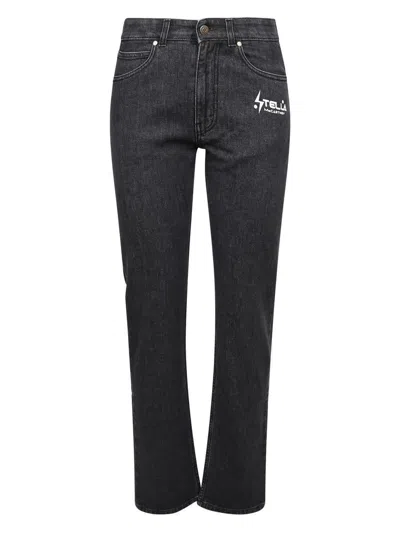 Stella Mccartney Womens Vintage Black Denim Logo-patch Regular-fit Mid-rise Stretch-denim Mom Jeans M In Black