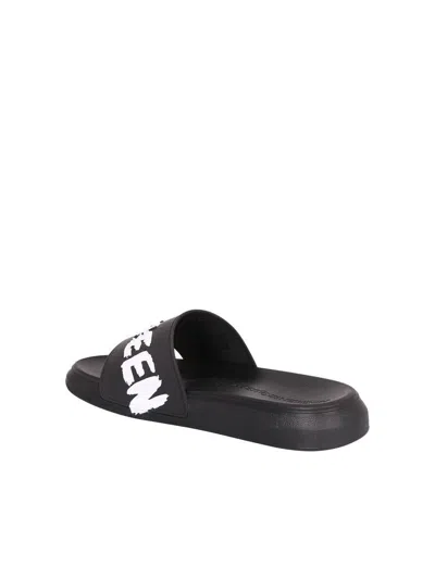 Alexander Mcqueen Graffiti Logo Rubber Slide Sandals In Black